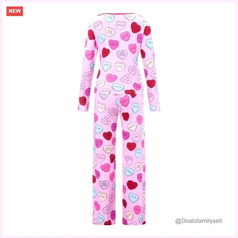 Sweet Heart Print Pajama Set Matching Mother Daughter Lounge Sleepwear